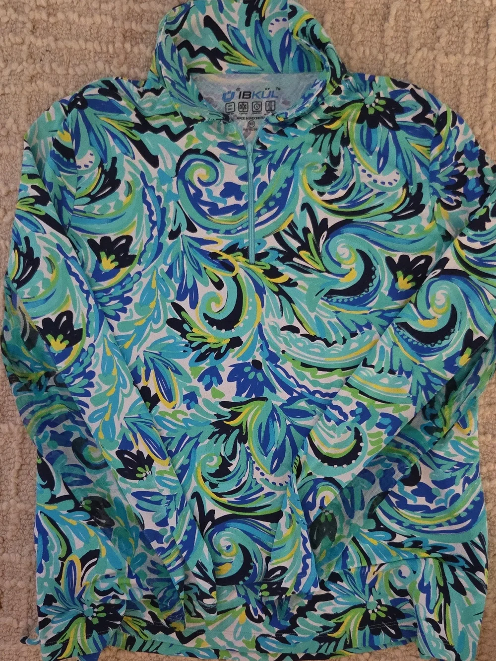 IBKUL Icefil Paisley Swirl Print 1/4 Zip Golf Sun Shirt - Women's XL